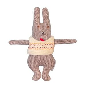 The Land of Nod Plush Bunny Rabbit Stuffed Animal Brown Woven Knit Sweater Toy